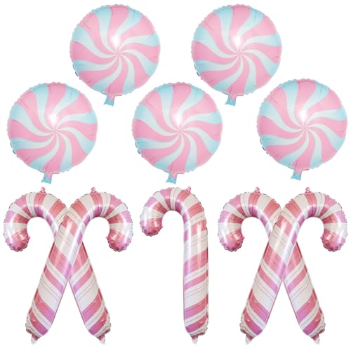 Weihnachtsdeko Süßigkeiten Ballons, Süße Hell Pastell Rosa Zuckerstange und Süßigkeiten Weihnachts Luftballons, Weihnachten Deko Bonbon Candy Cane Folienballons für Mädchen Christmas Party Dekoration von Govpy