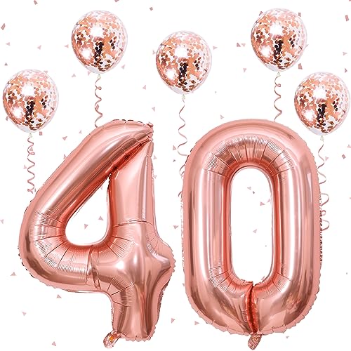 Zahlen 40 Ballon, Riesen Helium Folienballon 40. Geburtstagsdeko, 40 Zoll Rosegold 4 & 0 Zahl Luftballon mit Konfetti Ballon für Frau Mädchen 40. Geburtstag Party Deko 40 Jahre Jubiläum Dekoration von Govpy