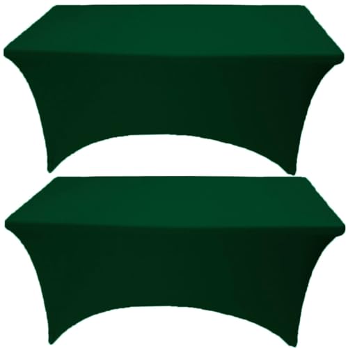 Gowinex 2 Stück 2,4 m Hunter Green Spandex Tischdecke Stretch Fitted Table Cover für rechteckige Tischveranstaltungen, Hochzeiten, Bankette und Partys von Gowinex