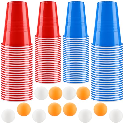 Beer Pong Becher Set, Bierpong Becher Enthält Becher und Tischtennisbälle, 500ML Beerpongbecher, Wiederverwendbare Partybecher für Weihnachten Party Geburtstag Festivals Hochzeit Camping (100pcs) von Gowkeey