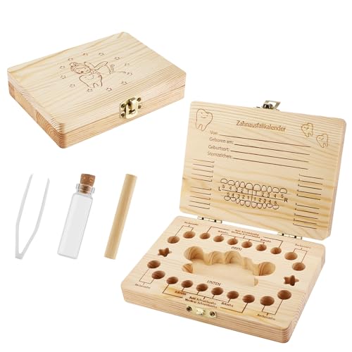 Zahndose Milchzähne mit Namen zum Aufstellen, Zahnbox für Milchzähne für Mädchen und Jungen, Milchzahndose Holz, Baby Geschenke zur Geburt von Gowkeey