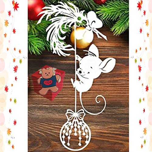 Stanzform, Feder, Schleife, Tier, Maus, Metall-Stanzformen, Weihnachtsmotiv mit kletternder Maus mit Schleife, Schablonen für DIY Scrapbooking, Fotoalbum dekorative Prägepapier von Gowxs