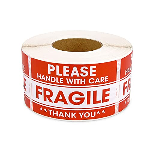 Goysen 500 Stück Aufkleber Fragile Handle with Care Label Selbstklebend Rot Warnaufkleber Aufkleber für Versandverpackung (5,1 x 7,6 cm) von Goysen