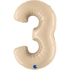 40In Satin Cream Number 3 Foil Balloon von Grabo