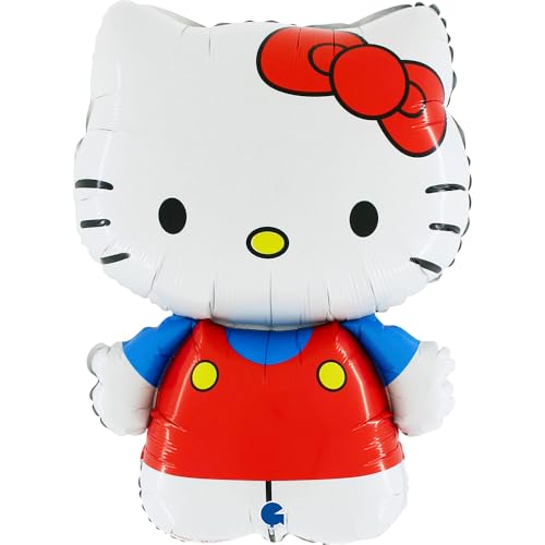 Grabo Ballon Hello Kitty rot Made in Italy. Ballon für Kinder- und Erwachsenenpartys in Form von Hello Kitty, aus Folie mit Strohhalm zum Aufblasen. Bunte Ballons 42x60 cm von Grabo