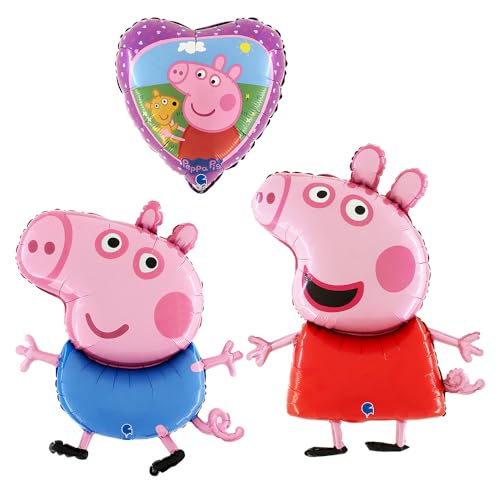 Grabo Peppa Wutz Ballon-Set Made in Italy. Set mit drei Peppa Wutz-Luftballons mit Peppa, George und passendem Herzen. Bunte Folienballons für Kinder. Ideal für Geburtstage und Partys. von Grabo