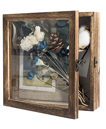 GraduatePro 3D Bilderrahmen zum Befüllen Glasscheibe Holz Box für Objektrahmen DIY Tiefer Rahmen Fotorahmen Shadowbox Memorabilia Bouquet Medaillen Geschenk Braun 20x20 cm von GraduatePro