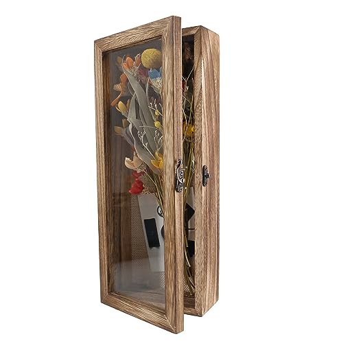 GraduatePro 3D Bilderrahmen zum Befüllen Glasscheibe Holz Box für Objektrahmen DIY Tiefer Rahmen Fotorahmen Shadowbox Memorabilia Bouquet Medaillen Geschenk Braun 13x32 cm von GraduatePro