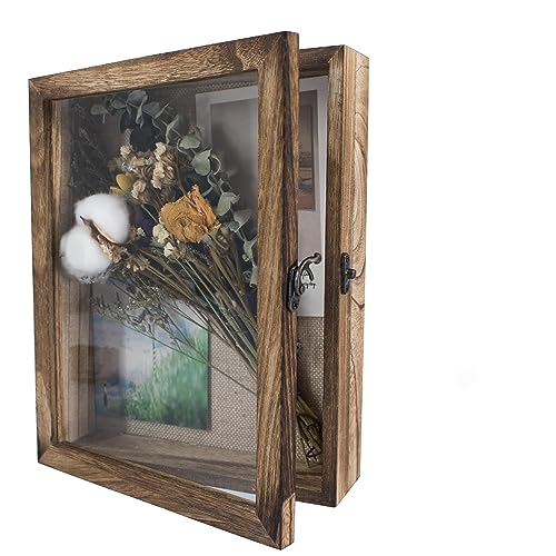 GraduatePro 3D Bilderrahmen zum Befüllen Glasscheibe Holz Box für Objektrahmen DIY Tiefer Rahmen Fotorahmen Shadowbox Memorabilia Bouquet Medaillen Geschenk Braun 20x25 cm von GraduatePro