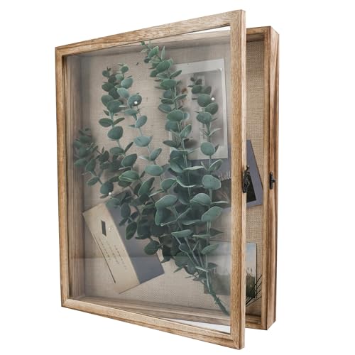 GraduatePro 3D Bilderrahmen zum Befüllen Glasscheibe Holz Box für Objektrahmen DIY Tiefer Rahmen Fotorahmen Shadowbox Memorabilia Bouquet Medaillen Geschenk Braun 33x41 cm von GraduatePro