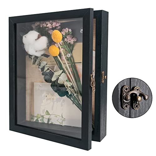 GraduatePro 3D Bilderrahmen zum Befüllen Glasscheibe Holz Box für Objektrahmen DIY Tiefer Rahmen Fotorahmen Shadowbox Memorabilia Bouquet Medaillen Geschenk Schwarz 20x25 cm von GraduatePro