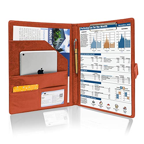 GraduatePro Schreibmappe A4 Klemmbrett Mappe mit Magnetischer Verschluss, organizer büro mappe, Braun Ordner, Dokumentenmappe für Unternehmen von GraduatePro