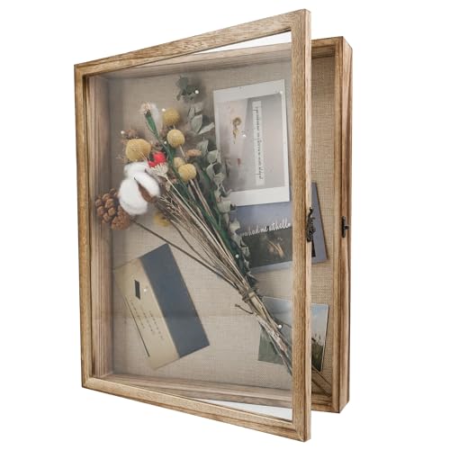 GraduationMall 33x40cm 3D Bilderrahmen Tief Holz Objektrahmen Türvitrine Schaukasten Retro,Ideal für Erinnerungsstücke, Bilder, Blumen, Medaillen und Tickets von GraduationMall