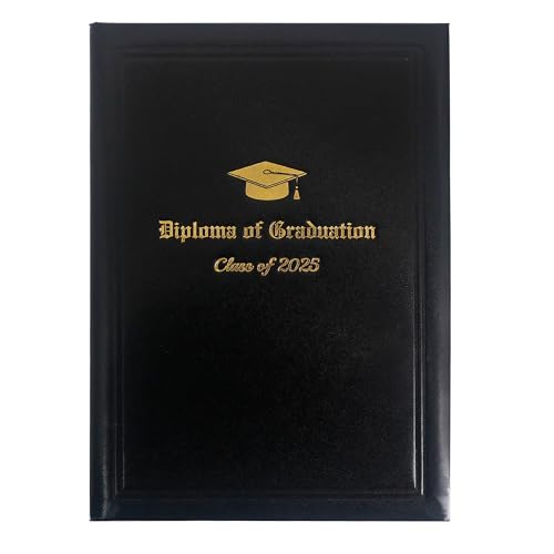 GraduationMall A4 Zertifikat Halter Bachelormappe Diplom Zeugnis mit Goldfolie Class of 2025 Schutzhülle für Abschluss Schwarz von GraduationMall