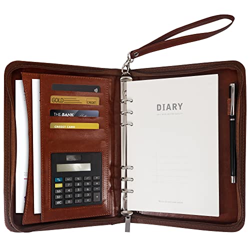 GraduationMall A5 Schreibmappe mit Ringbuch Reißverschluss Portfolio Klemmbrett Business Mappe Dokumentenmappe Organizer Braun von GraduationMall