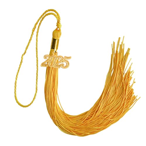 GraduationMall Quaste mit 2025 Jahreszahl Anhänger für Bachelor Master Doktorhut Single & Mehrere Farbe 9" Gold von GraduationMall