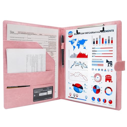 GraduationMall Schreibmappe A4 mit Klemmbrett - Rosa Portfolio Padfolio - Magnet Verschluss + PU Leder - Dokumentenmappe für Unternehmen von GraduationMall