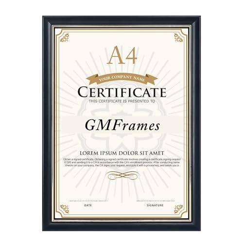 GraduationMall Schwarz Bilderrahmen A4 Holz Urkunden Rahmen Diplom Zertifikat Frame Fotorahmen Echtes Glas Wand- & Tischrahmen von GraduationMall