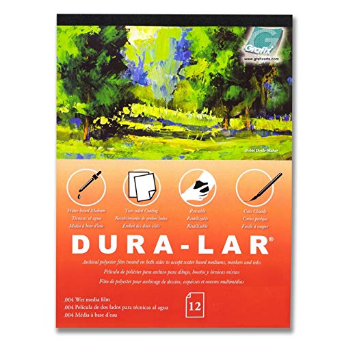 Grafix Dura-Lar Wet Media 48,3 x 61 cm, Block mit 12 Stück – 0,4 cm Folie beschichtet für wasserbasierte Medien, perfekt für Aquarell, Planung von Kompositionen, Malflächen oder Drucken. von Grafix