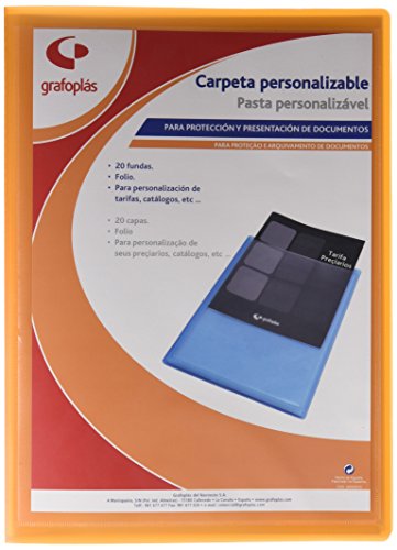 Grafoplás 1451552 - Mappe mit 20 Hüllen mit personalisierbarem Einband, Folio-Größe, Orange, Polyplás transparent von Grafoplás