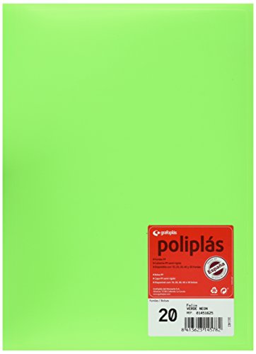 Grafoplas 1451625 – Mappe mit 20 Hüllen, Foolscap, Einband PP, grün neon von Grafoplás