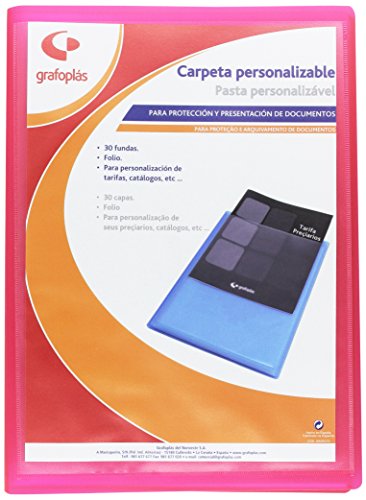 Grafoplás 1471554 - Mappe mit 30 Hüllen mit personalisierbarem Einband, Folio-Größe, Fuchsia, durchsichtiger Polyplás von Grafoplás