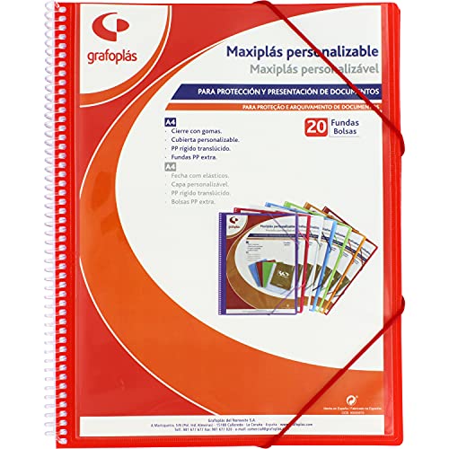 Grafoplás 39842051 Maxiplass Ringbuch mit Spiralbindung, 20 transparente Hüllen, Rot, 30,8 x 24 x 14 von Grafoplás