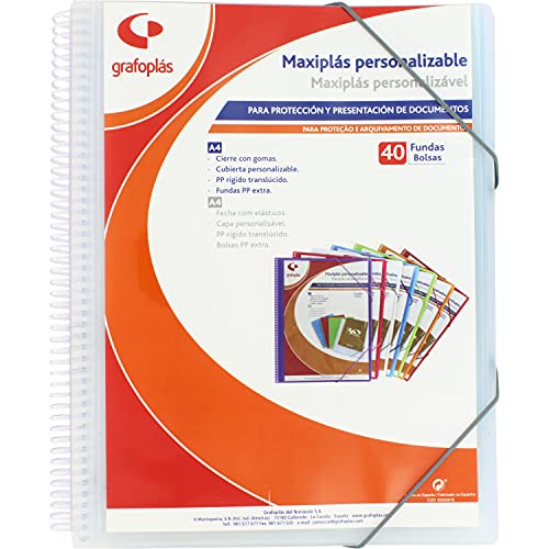 Grafoplás 39844000 Maxi-Plastik-Mappe mit Spiralbindung, 40 Hüllen, mehrfarbig, 30,8 x 24 x 20 von Grafoplás