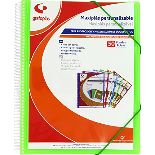 Grafoplás 39845021 Maxi-Plastik-Mappe mit Spiralbindung, 50 Hüllen, transparent, 30,8 x 24 x 22 cm von Grafoplás