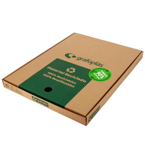 Grafoplás | Box mit 100 Klarsichthüllen | 90% recycelt | Polypropylen Extra Qualität | 16 Lochungen | Transparenz Leder Orange | Perfektes Zubehör für Aktenordner von Grafoplás