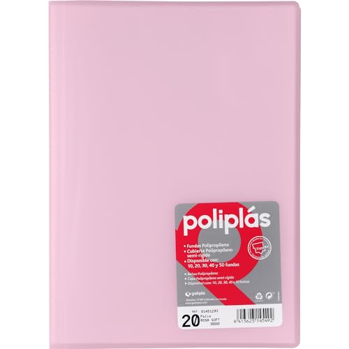 Grafoplas I Mappe mit Kunststoffhüllen I 20 transparente Hüllen I Größe DIN A4 Soft Pink I Serie Polyplas Durchscheinend I Hergestellt in Spanien I Große Kapazität von Grafoplás