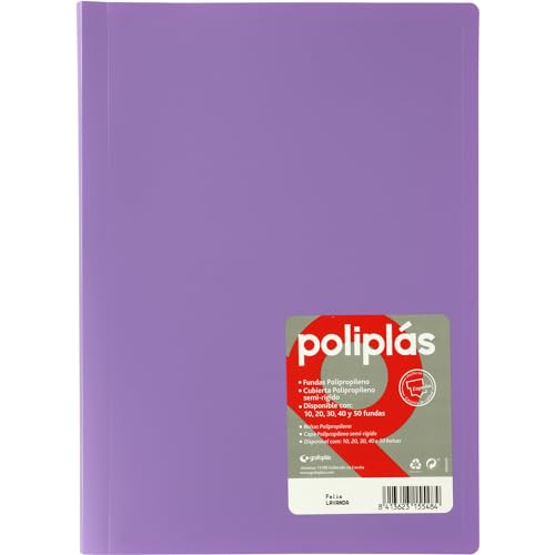 Grafoplas I Ordner mit Kunststoffhüllen I 50 transparente Hüllen I Folio-Größe Lavendel I Serie Polyplas blickdicht I Hergestellt in Spanien | Flexibler Deckel I große Kapazität von Grafoplás