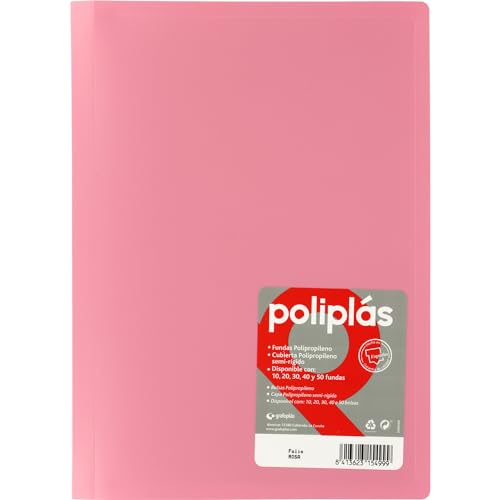 Grafoplas I Ordner mit Kunststoffhüllen I 50 transparente Hüllen I Größe Folio Rosa I Serie Poliplas Opaco I Hergestellt in Spanien | Flexibler Deckel I Große Speicherkapazität von Grafoplás