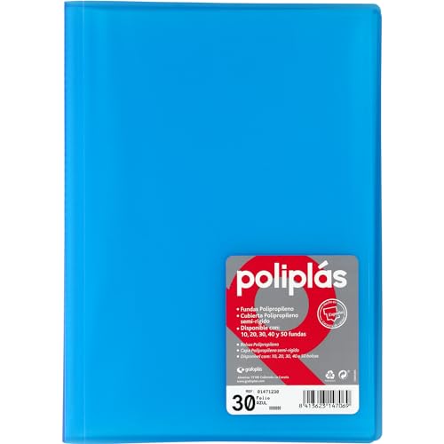 Grafoplas I Ordner mit Plastikhüllen I 30 transparente Hüllen I Größe Din A4 Blau Soft I Serie Polyplas Durchscheinend I Hergestellt in Spanien I Große Kapazität von Grafoplás