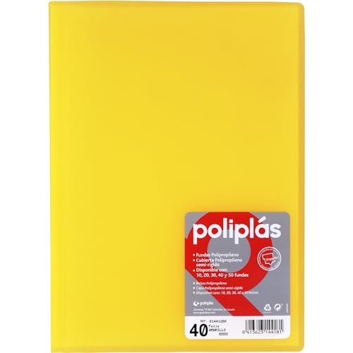 Grafoplas I Ordner mit Plastikhüllen I 40 transparente Hüllen I Größe Folio Gelb Soft I Serie Polyplas durchscheinend I Hergestellt in Spanien I große Kapazität von Grafoplás