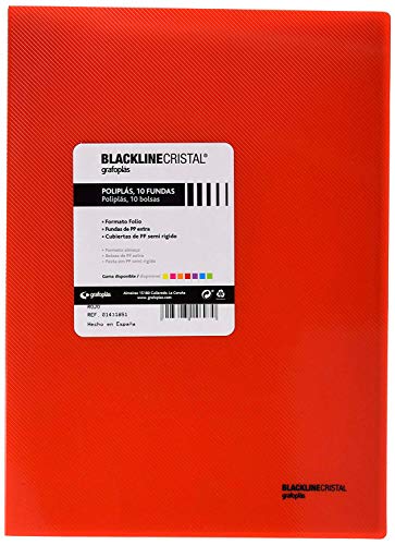 Graphoplás 1431851 Mappe mit 10 Hüllen, Folio-Größe, Deckel aus Polypropylen, Rot, Blackline Glas von Grafoplás