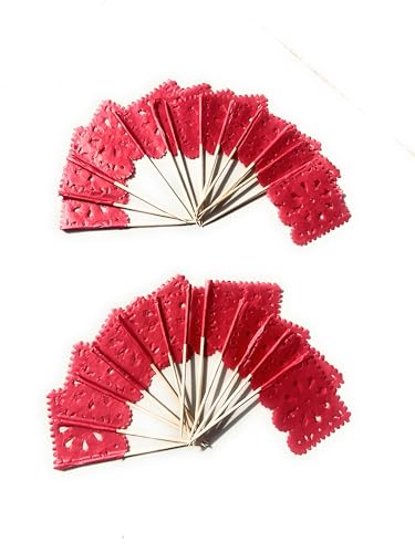 Set mit 24 Stück Mini-Papier-Banner aus mexikanischem Papier, Picado-Flaggen, Banderita, Fiesta, Party-Dekorationen, Cupcake-Topper, Party-Banderinen, Blumen-Design (rot) von Grahmart