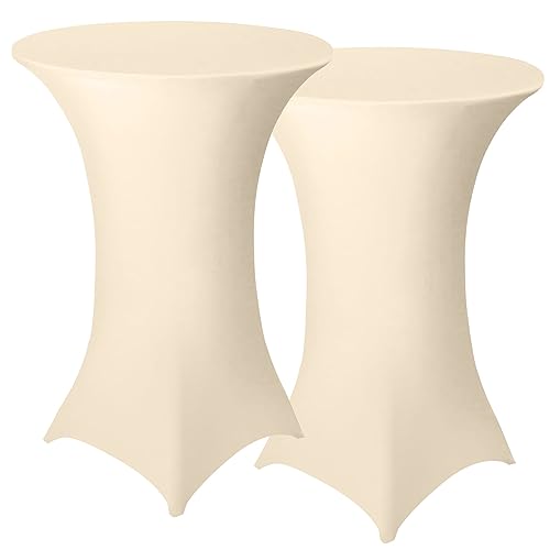 Granbest Pack von 2 Cocktail Tischdecken Eingebaut Spandex Quadrat Ecken Cocktail Tischdecken für Party, Bankett, Hochzeitsereignis, Ausstellung, Freien (Beige, Ø 80-85cm) von Granbest