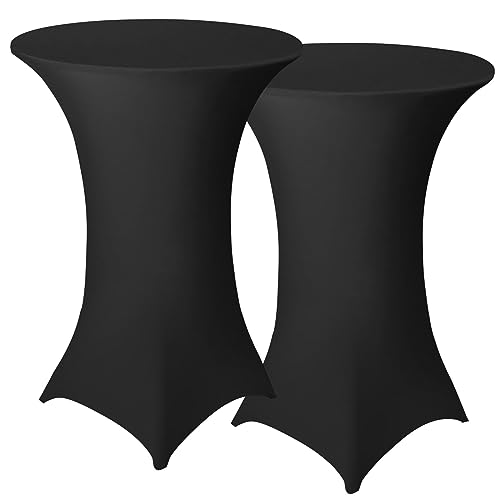 Granbest Pack von 2 Cocktail Tischhussen Eingebaut Spandex Quadrat Ecken Stehtischhussen für Party, Bankett, Hochzeitsereignis, Ausstellung, Freien (Schwarz, Ø 80-85cm) von Granbest