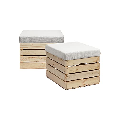 GrandBox Sitzhocker aus Holz 37x40x50 Polster, Sitztruhe Hocker mit Stauraum, Sitzbank, Sitzpouf, Sitzkiste Shabby Chick Vintage Weinkiste mit Deckel - Natur unbehandelt 2er Set von GrandBox