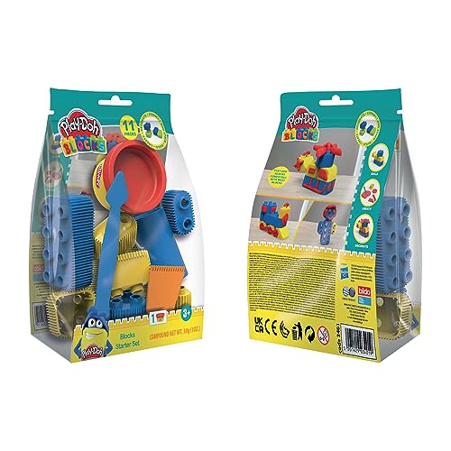 Play-Doh Blocks Starter Set - Baustein, Kreatives Bauen, Kind, 7 leuchtende Klötzen, Modellierwerkzeug, Rolle, Play-Doh-Tube von Grandi Giochi