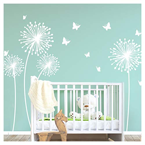 Grandora W5465 Wandtattoo 4 Pusteblumen I weiß L-Set I Schmetterlinge Wohnzimmer Flur Kinderzimmer Aufkleber Wandaufkleber Wandsticker von Grandora