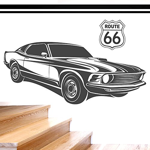 Grandora W5512 Wandtattoo Muscle Car I schwarz 80 x 34 cm I Route 66 Amerikanisch Auto Flur Junge Kinderzimmer Wandsticker Wandaufkleber von Grandora