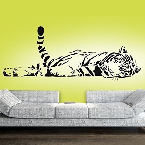 Grandora Wandtattoo Tiger liegend XXL I schwarz (BxH) 100 x 40 cm I Wohnzimmer Schlafzimmer Kinderzimmer Sticker Aufkleber Wandaufkleber Wandsticker W5103 von Grandora