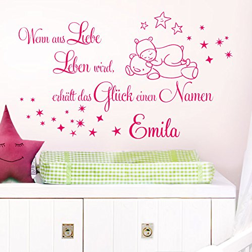 Grandora Wandtattoo Wenn aus Liebe Leben Wird + Wunschname I Mittelgrau (BxH) 97 x 58 cm I Kinderzimmer Baby Sticker Aufkleber Wandaufkleber Wandsticker W5471 von Grandora