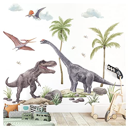 Grandora XXL Dinosaurier Wandtattoo für Kinderzimmer Junge Wandsticker Dschungel Dino Wandaufkleber Wanddeko DL862-2 von Grandora