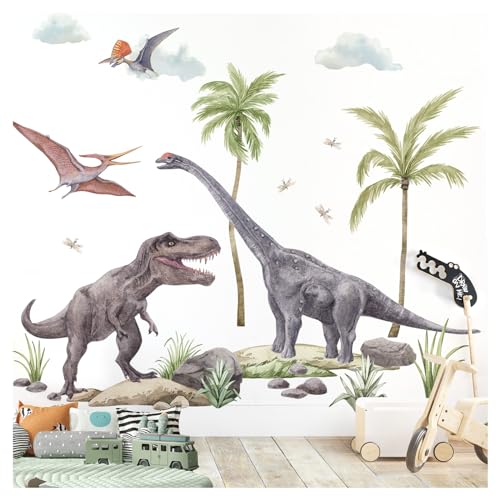 Grandora XXL Dinosaurier Wandtattoo für Kinderzimmer Junge Wandsticker Dschungel Dino Wandaufkleber Wanddeko DL862-4 von Grandora