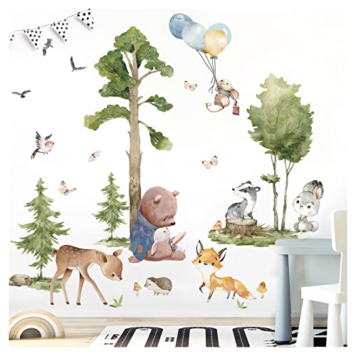 Grandora XXL Wandsticker Set Waldtiere Tiere Wandtattoo Bäume Baby Kinderzimmer DL799-4 von Grandora