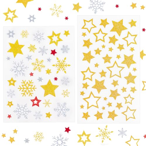 10Blatt Glitzerstern Aufkleber,Weihnachts Sticker Sterne Set,Glitzer Sterne Sticker,Schneeflocken Sterne Aufkleber,Stern Aufkleber Selbstklebend,für DIY Basteln,Adventskalender,Weihnachtsdeko von Grantop