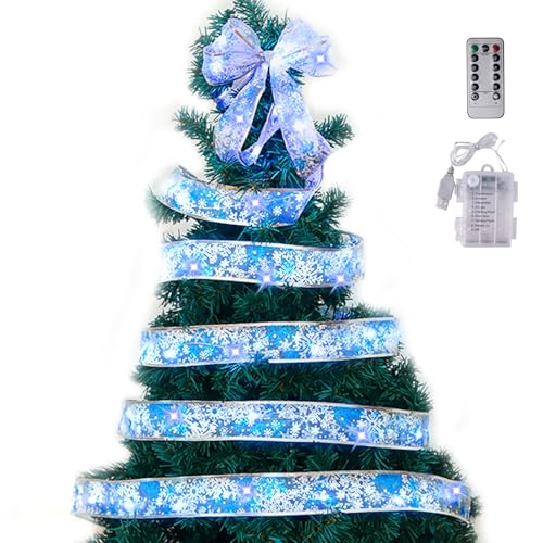 10m Weihnachtsband Lichter,100 LED Band Weihnachtsbeleuchtung,Schleife Glänzende Band Lichterkette,Batteriebetriebene Band Lichterkette,Weihnachtsbaum Band Lichter für Party,Hochzeiten,Festivals von Grantop